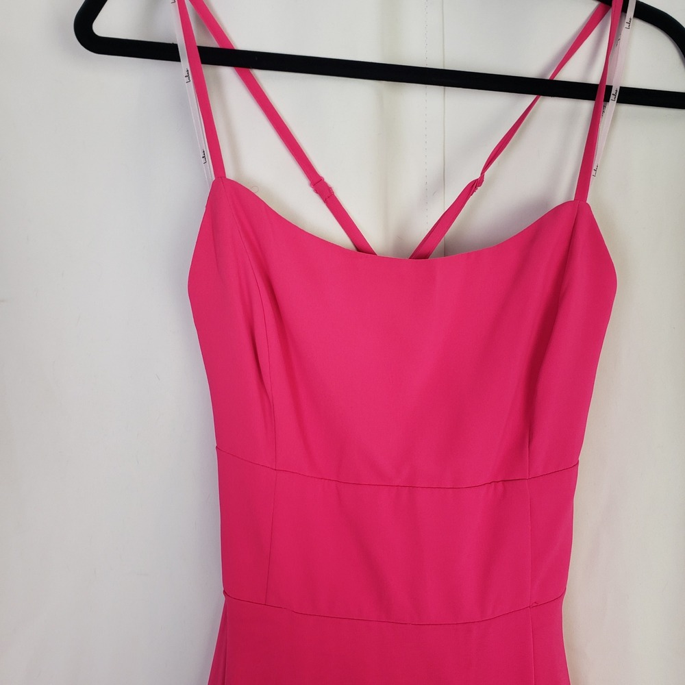 Lulus M Dreamy Romance Hot Pink Backless Maxi Dress Square Neck High Slit Gown - Picture 5 of 10
